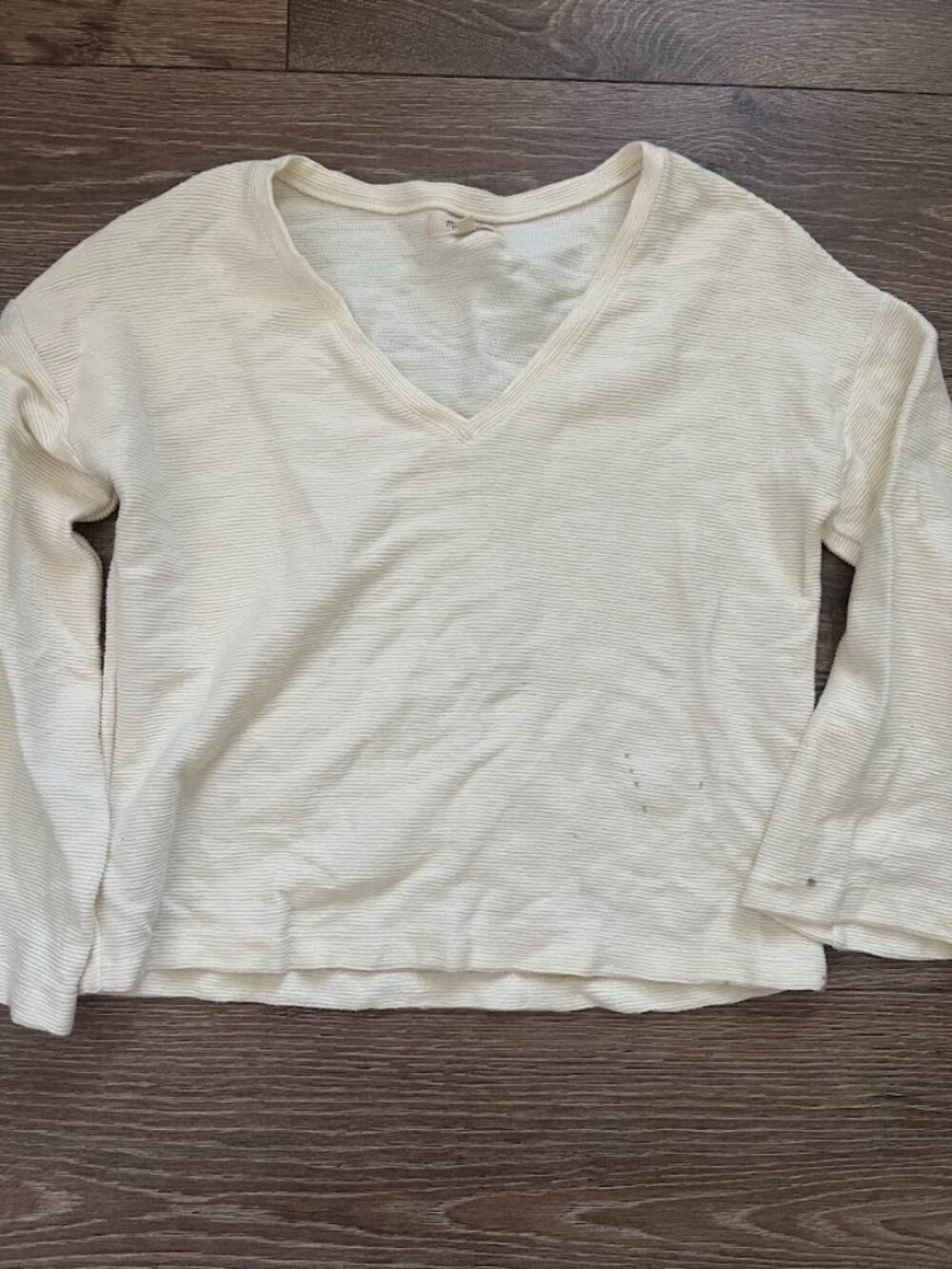 Madewell White V-Neck Horizontal Ribbed Shirt Top Size XS